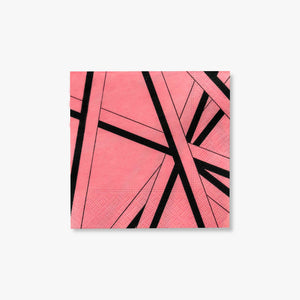 Pink cocktail napkin with black striped pattern