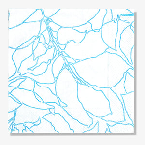 White dinner napkin with blue floral design