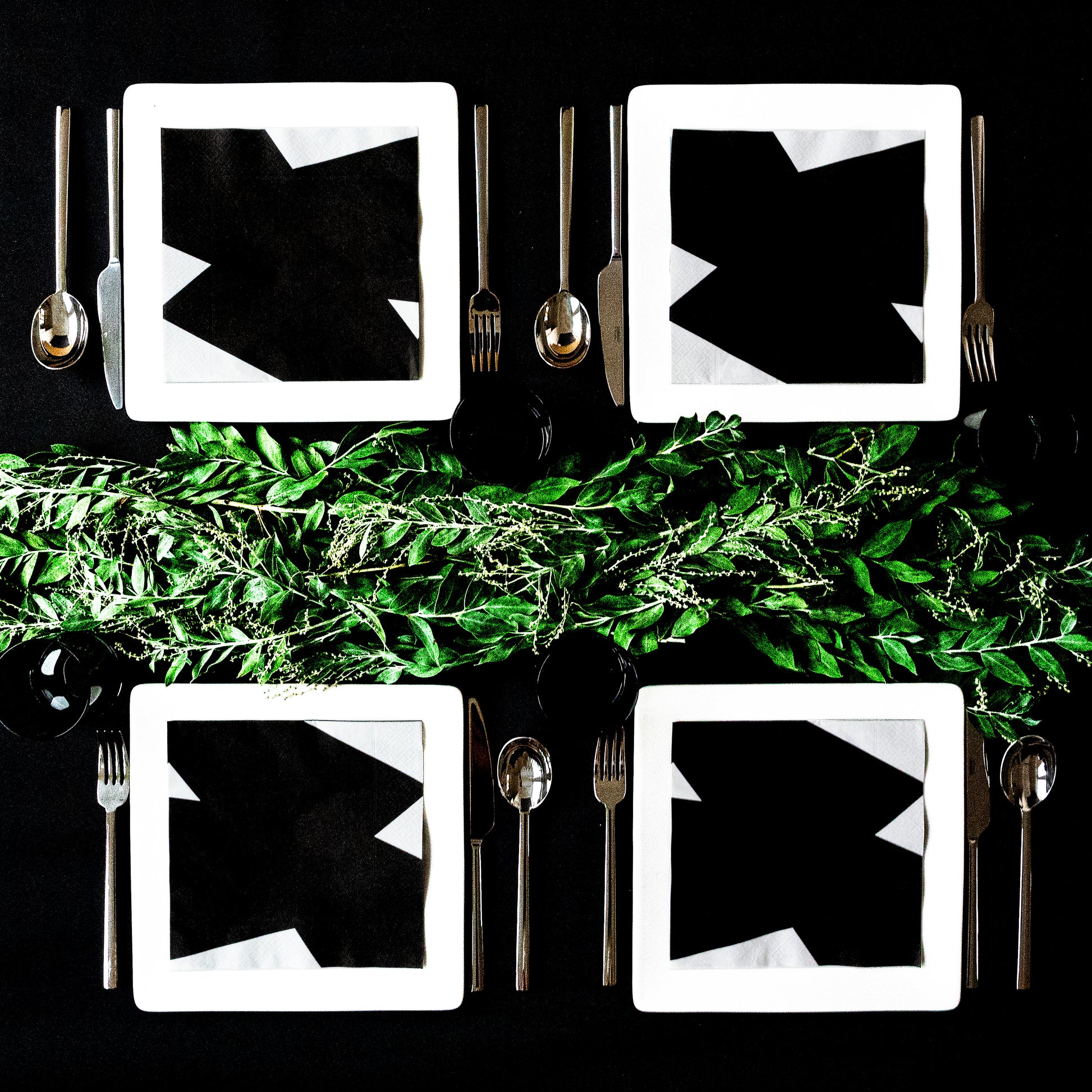 White dinner napkin with black abstract pattern