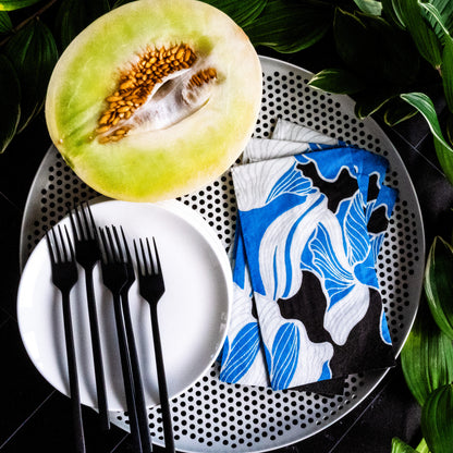 Blue, gray, white and black guest towel napkin with floral pattern