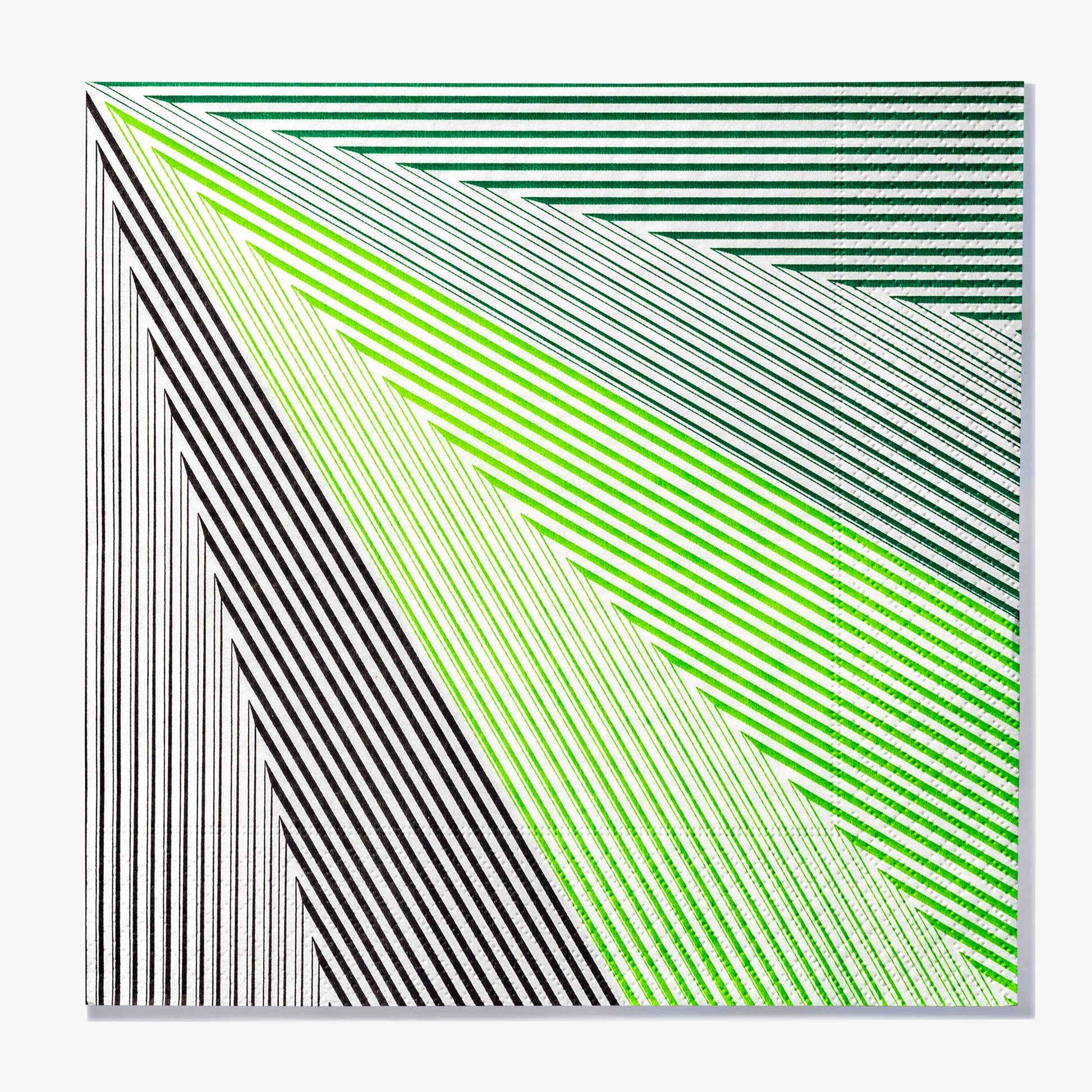 Green, black and white dinner napkin with striped pattern