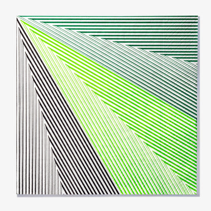 Green, black and white dinner napkin with striped pattern