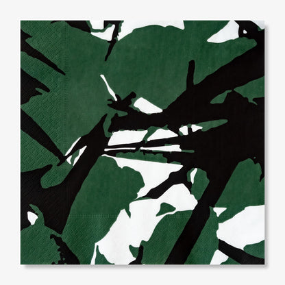 White dinner napkin with green and black design