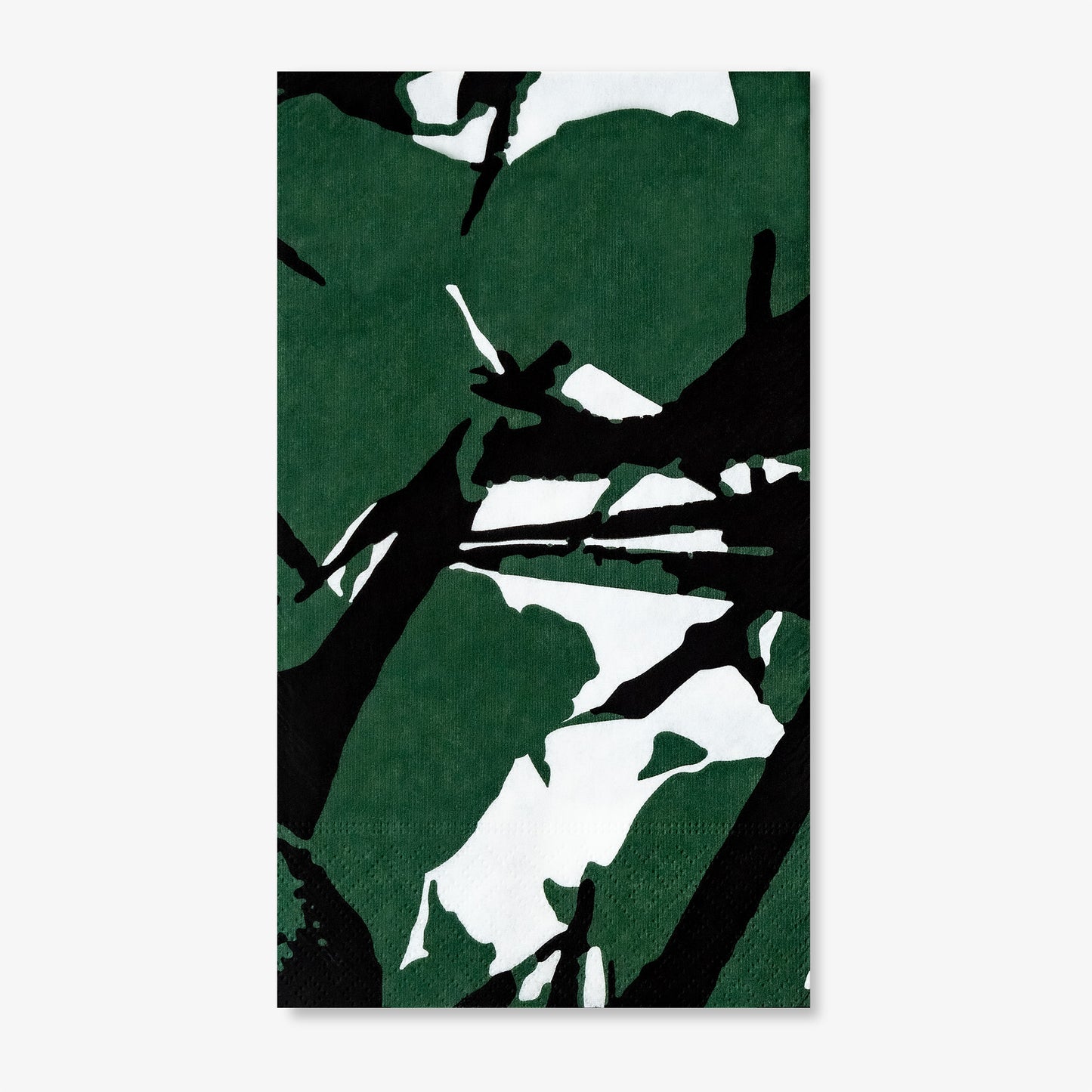 White guest towel napkin with green and black design