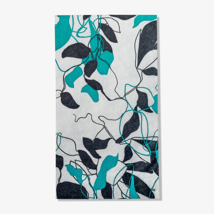 Teal, black and gray guest towel napkin with floral/leaf pattern