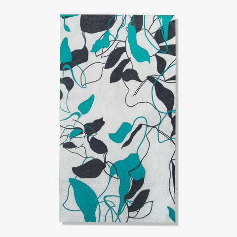 Teal, black and gray guest towel napkin with floral/leaf pattern 