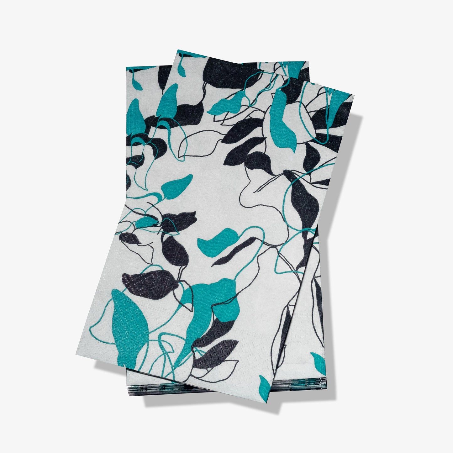 Teal, black and gray guest towel napkin with floral/leaf pattern