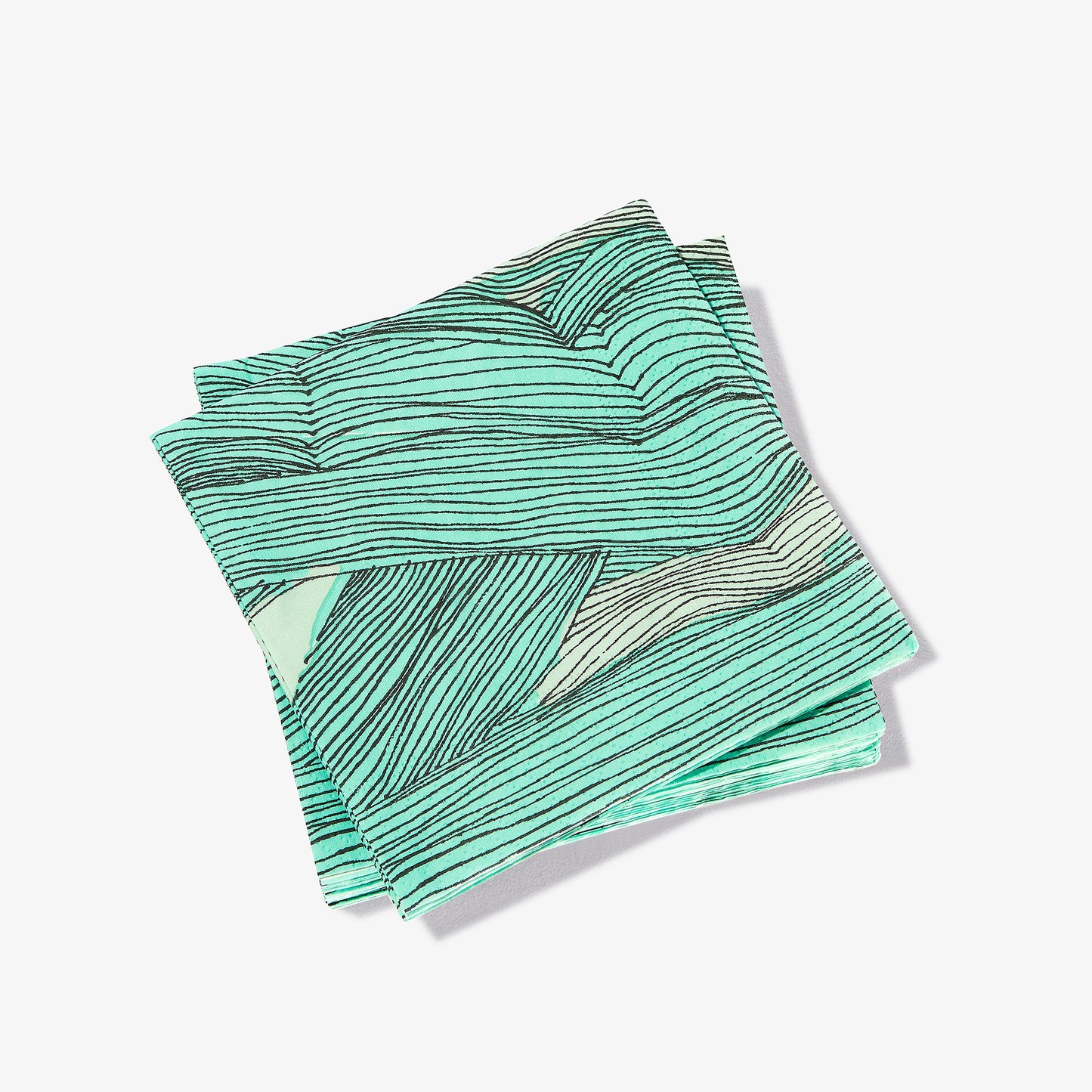 Green, black and off-white cocktail napkin with abstract pattern