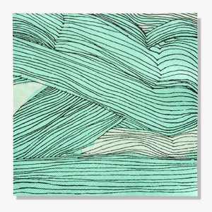 Green, black and off-white dinner napkin with abstract pattern