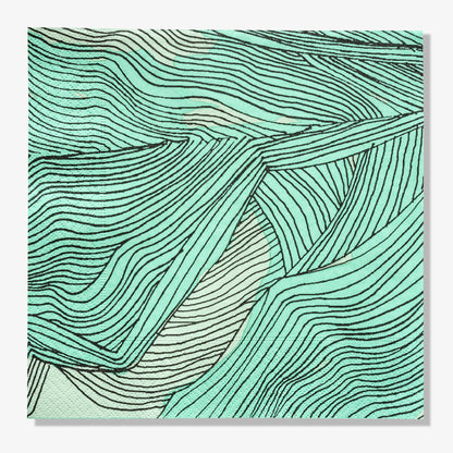Green, black and off-white dinner napkin with abstract pattern