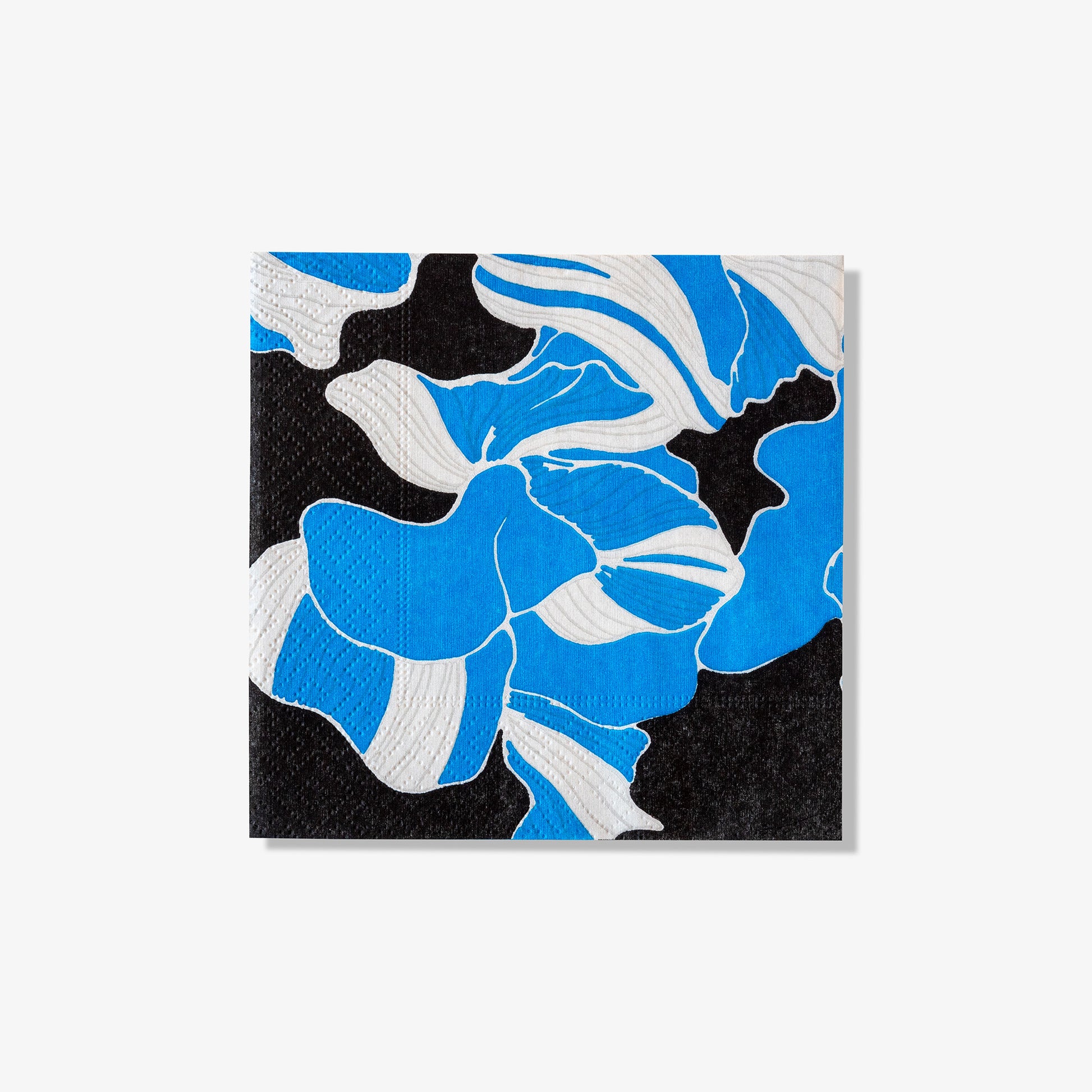 Blue, gray, white and black cocktail napkin with floral pattern