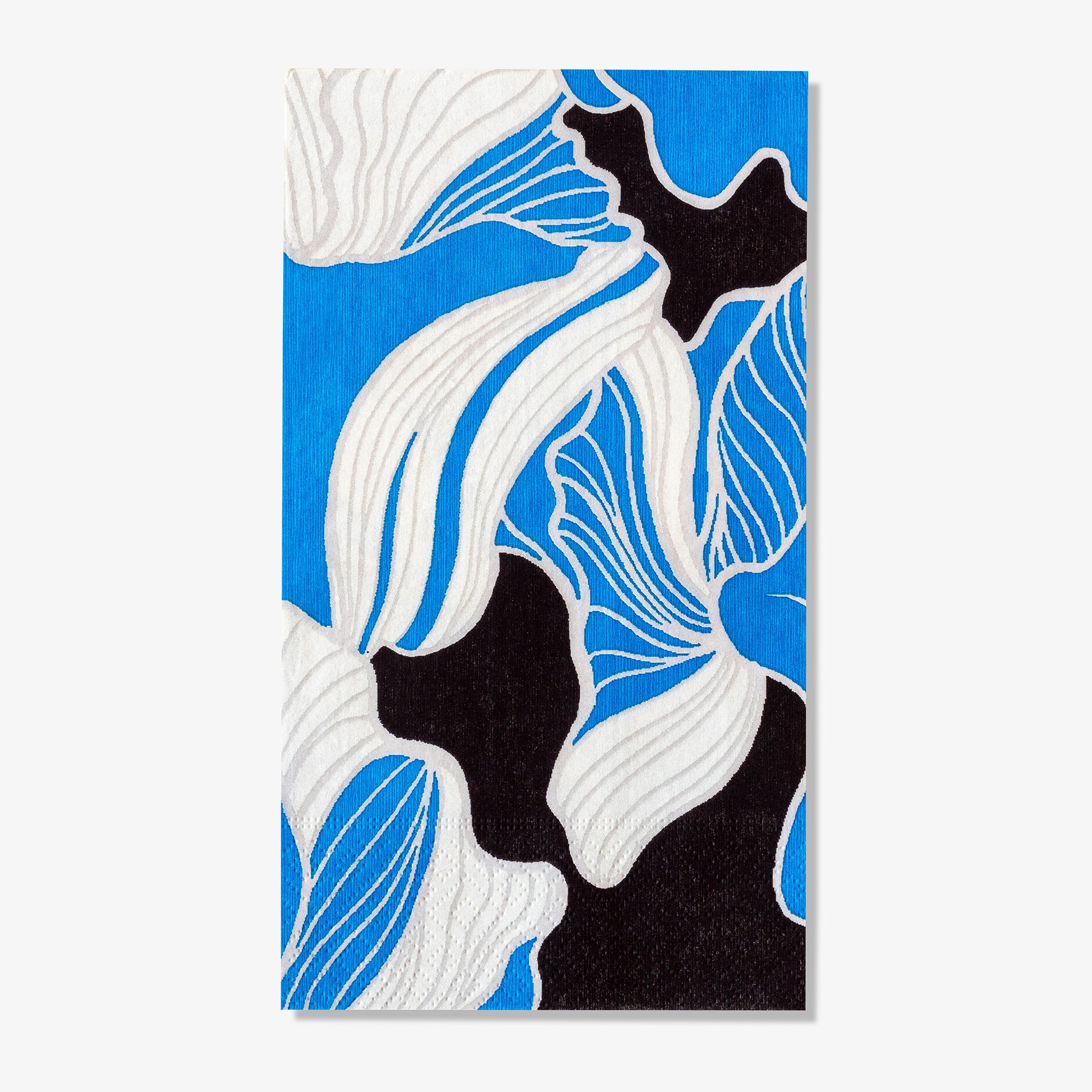 Blue, gray, white and black guest towel napkin with floral pattern