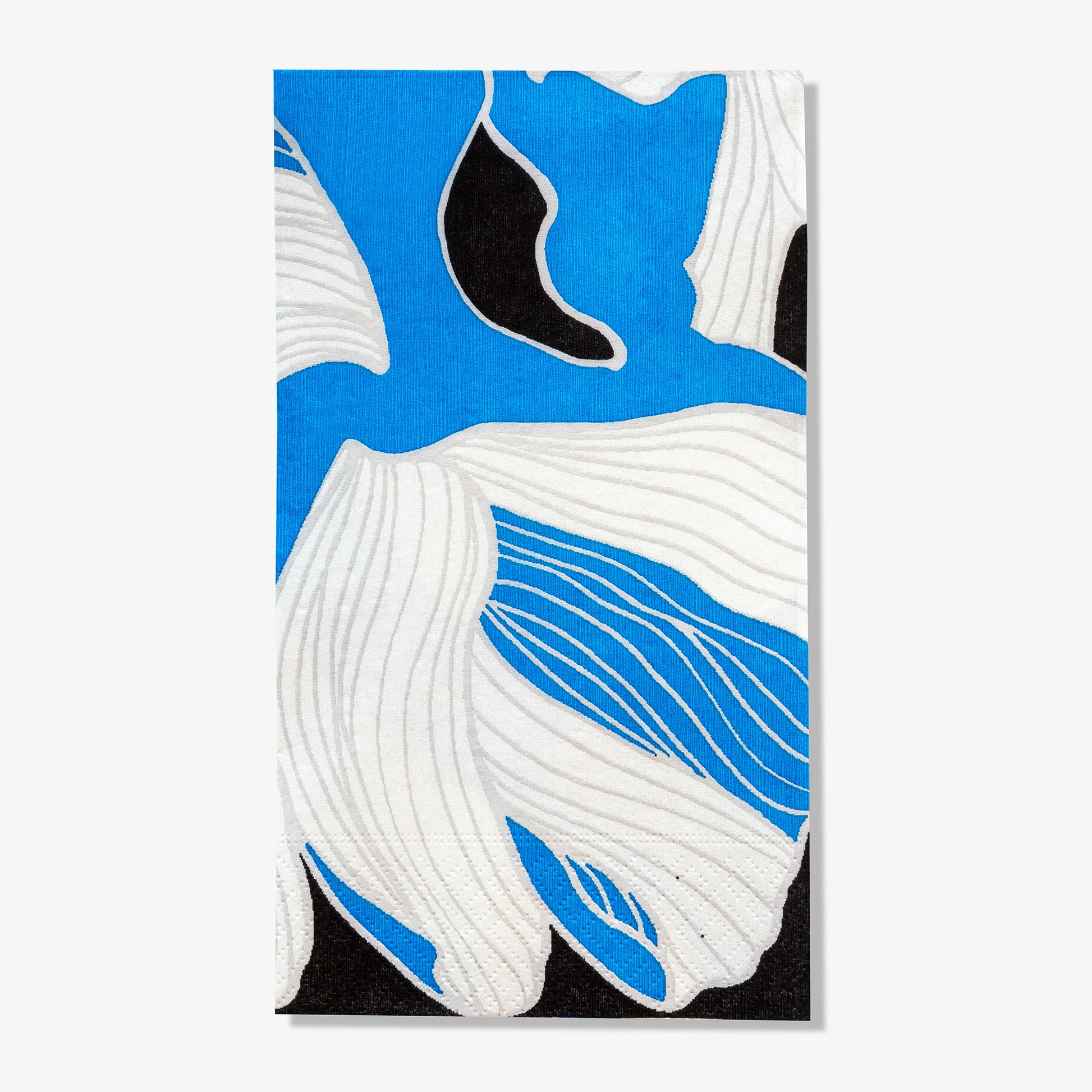 Blue, gray, white and black guest towel napkin with floral pattern