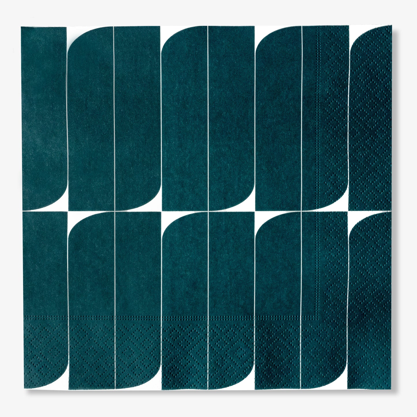 Teal and white dinner napkin with abstract design