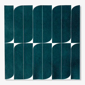 Teal and white dinner napkin with abstract design