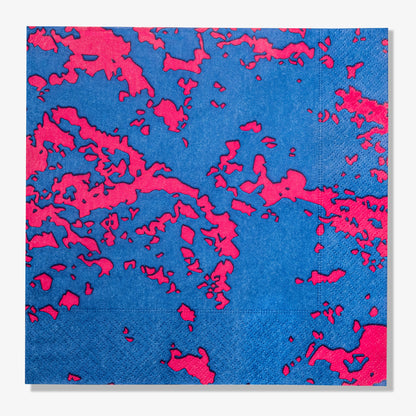 Blue and pink dinner napkin with abstract pattern