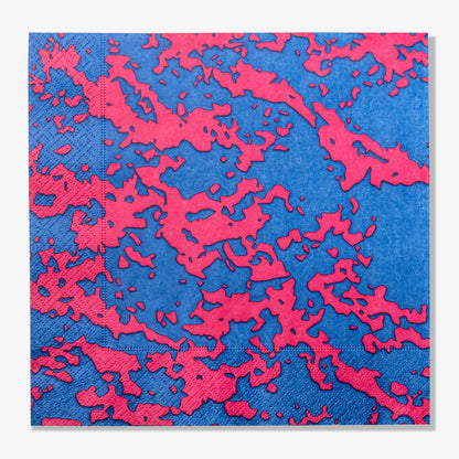Blue and pink dinner napkin with abstract pattern