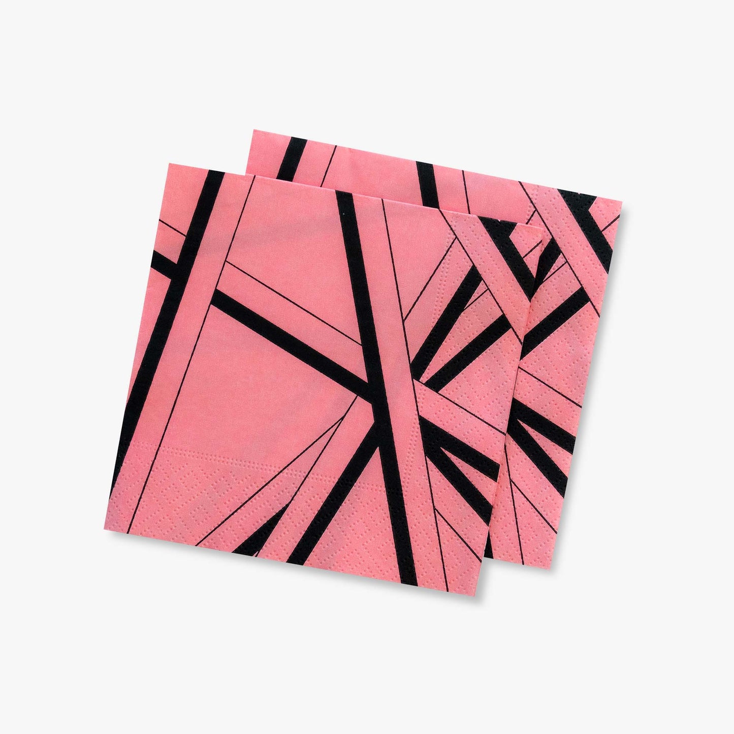 Pink cocktail napkin with black striped pattern