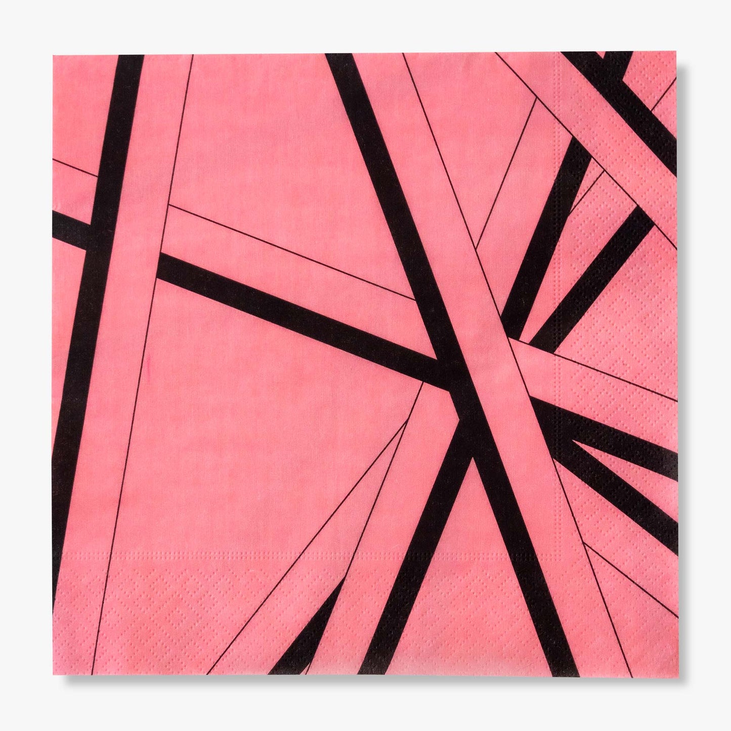 Pink dinner napkin with black striped pattern