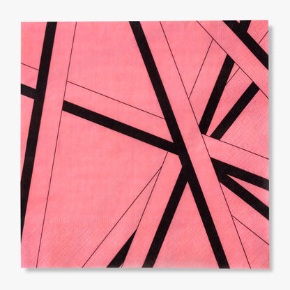 Pink dinner napkin with black striped pattern