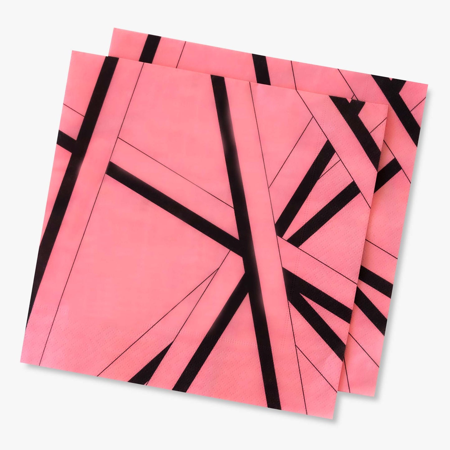 Pink dinner napkin with black striped pattern