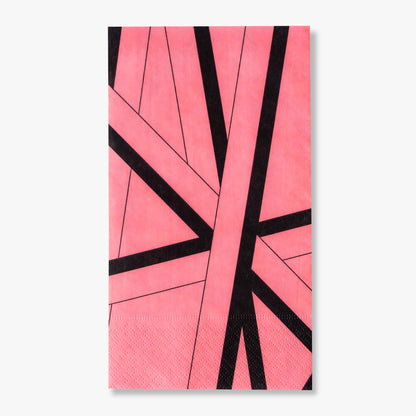Pink guest towel napkin with black striped pattern