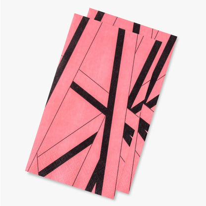 Pink guest towel napkin with black striped pattern