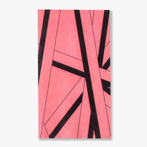 Pink guest towel napkin with black striped pattern