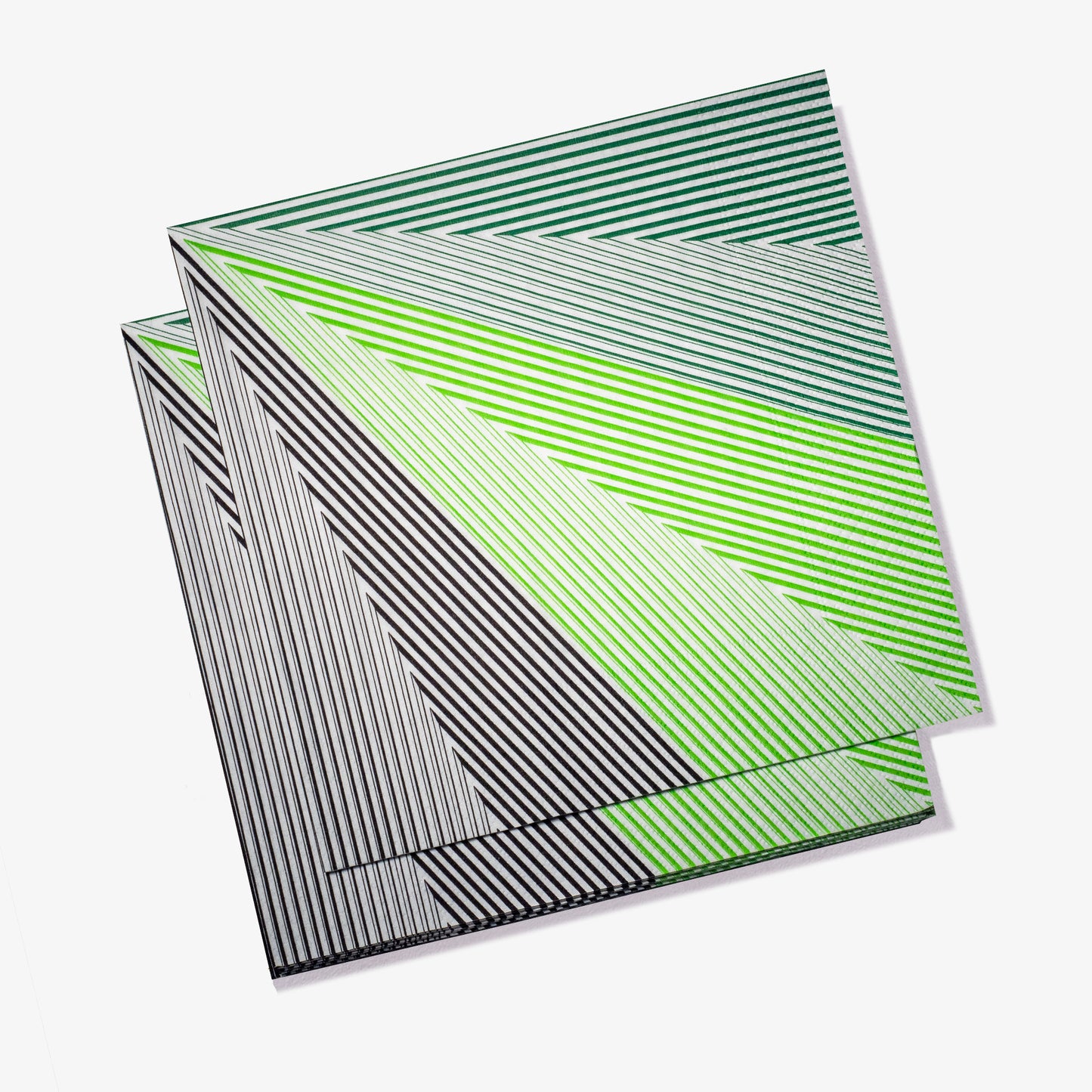Green, black and white dinner napkin with striped pattern