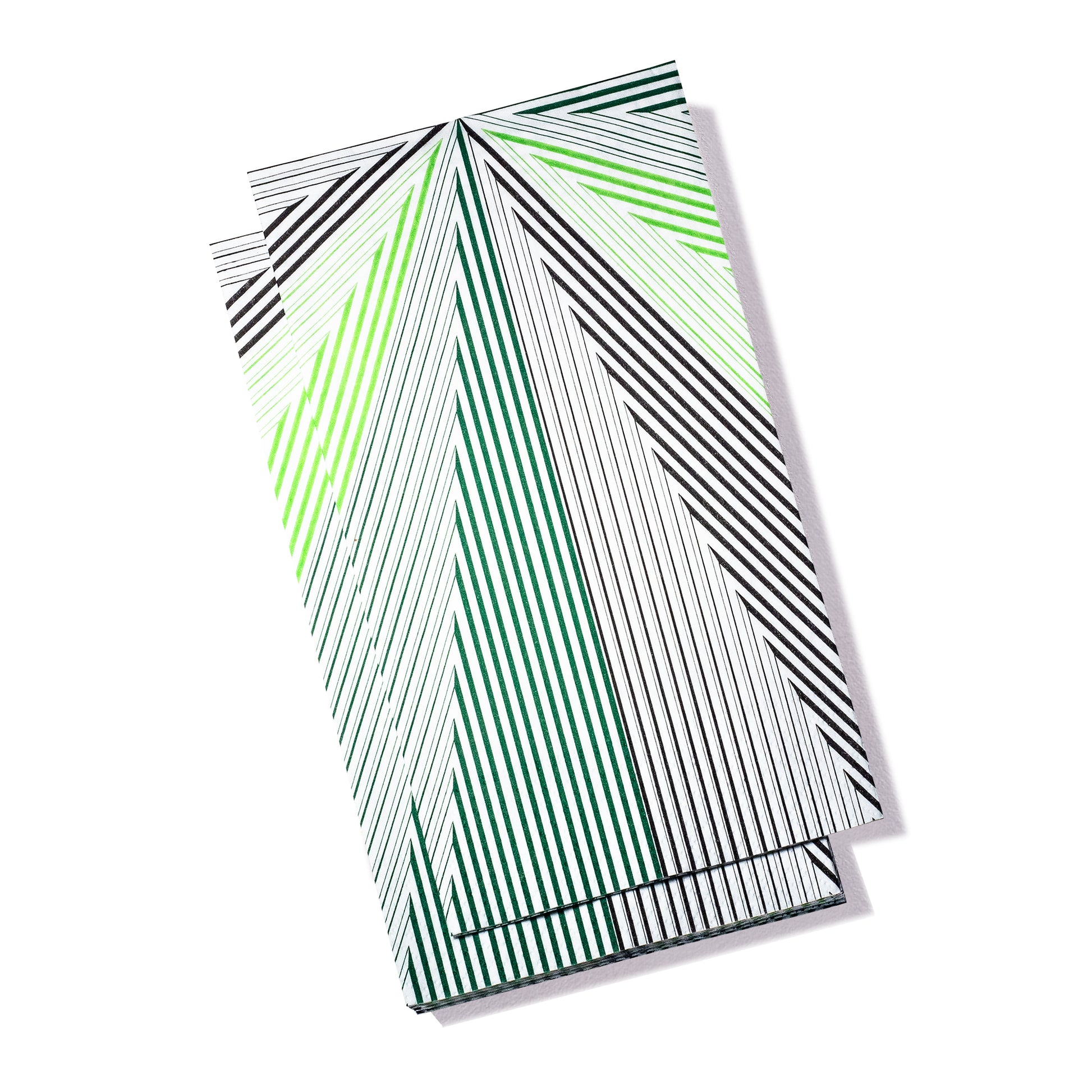 Green, black and white guest towel napkin with striped pattern