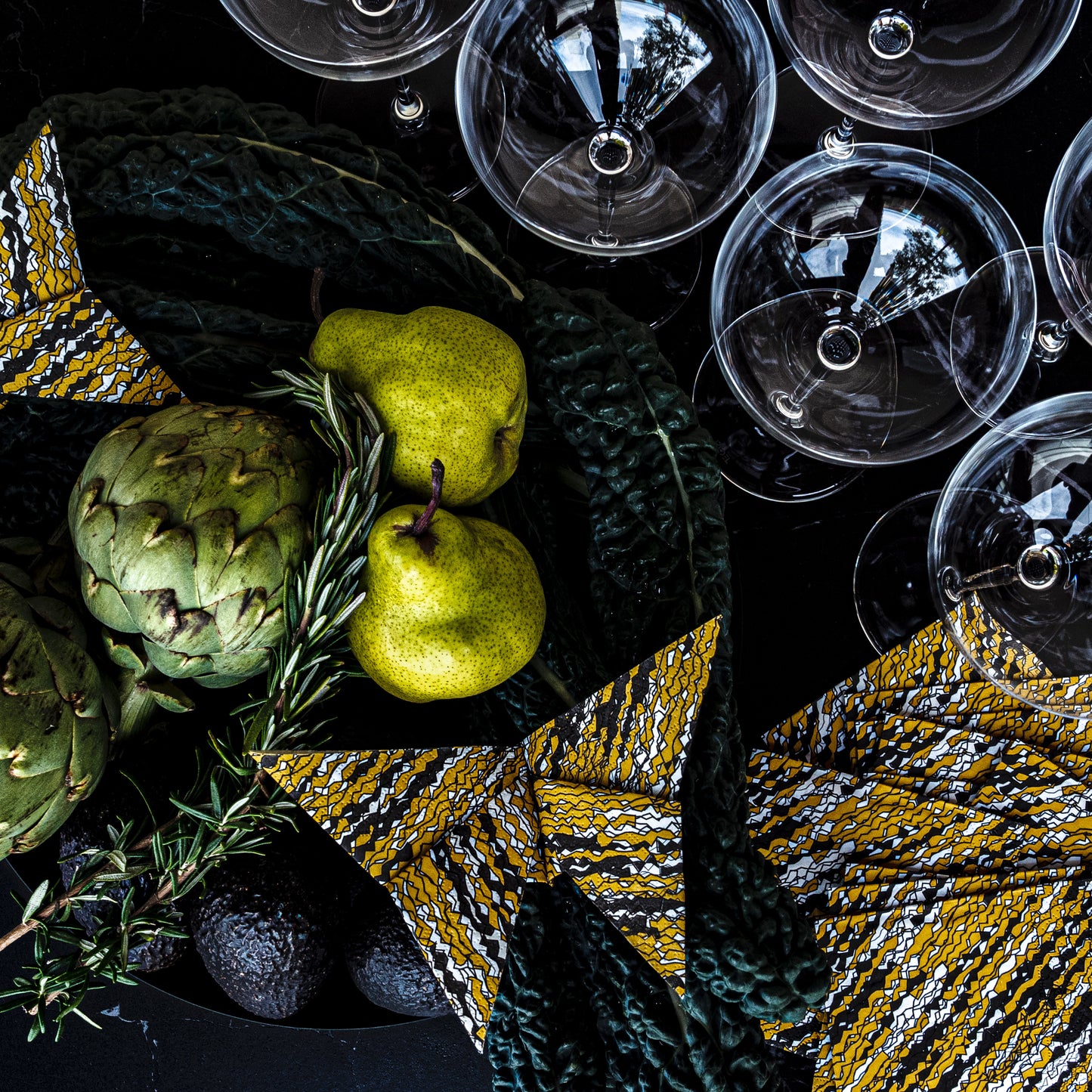Gold, black and white cocktail napkin with abstract pattern