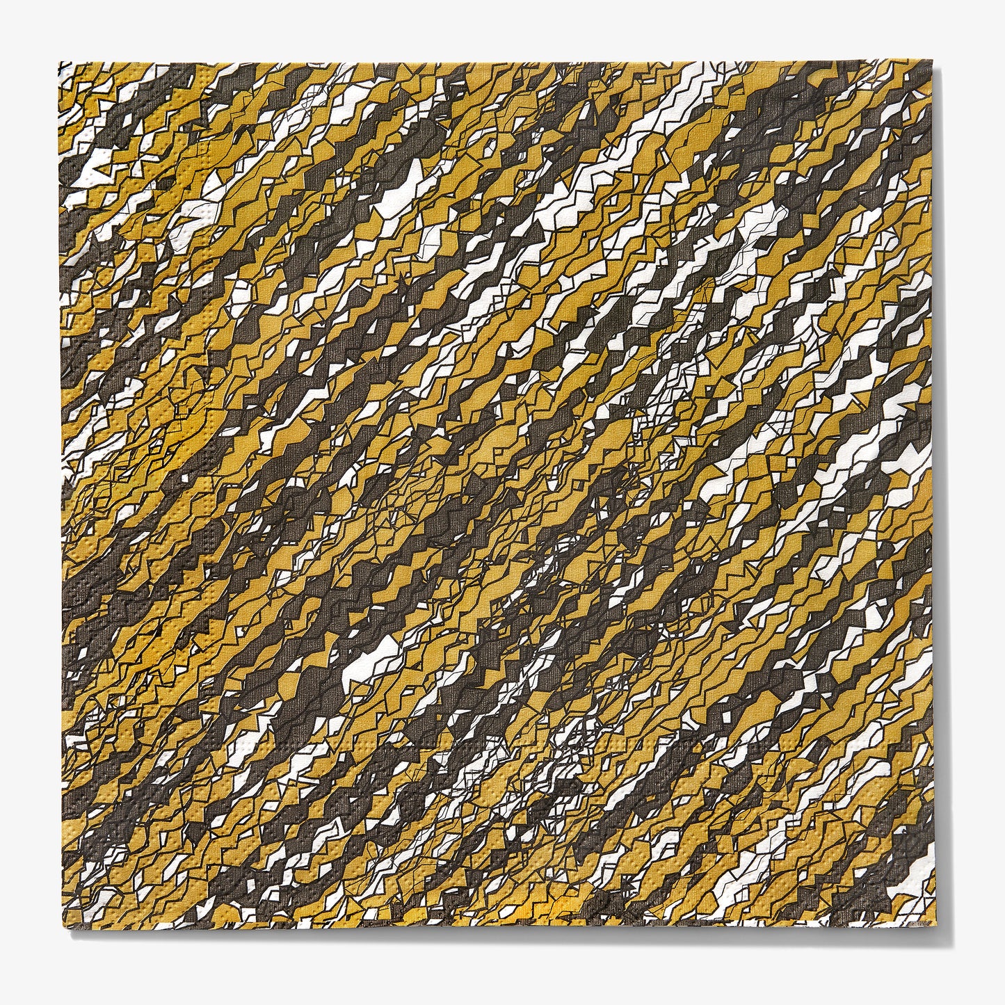 Gold, black and white dinner napkin with abstract pattern