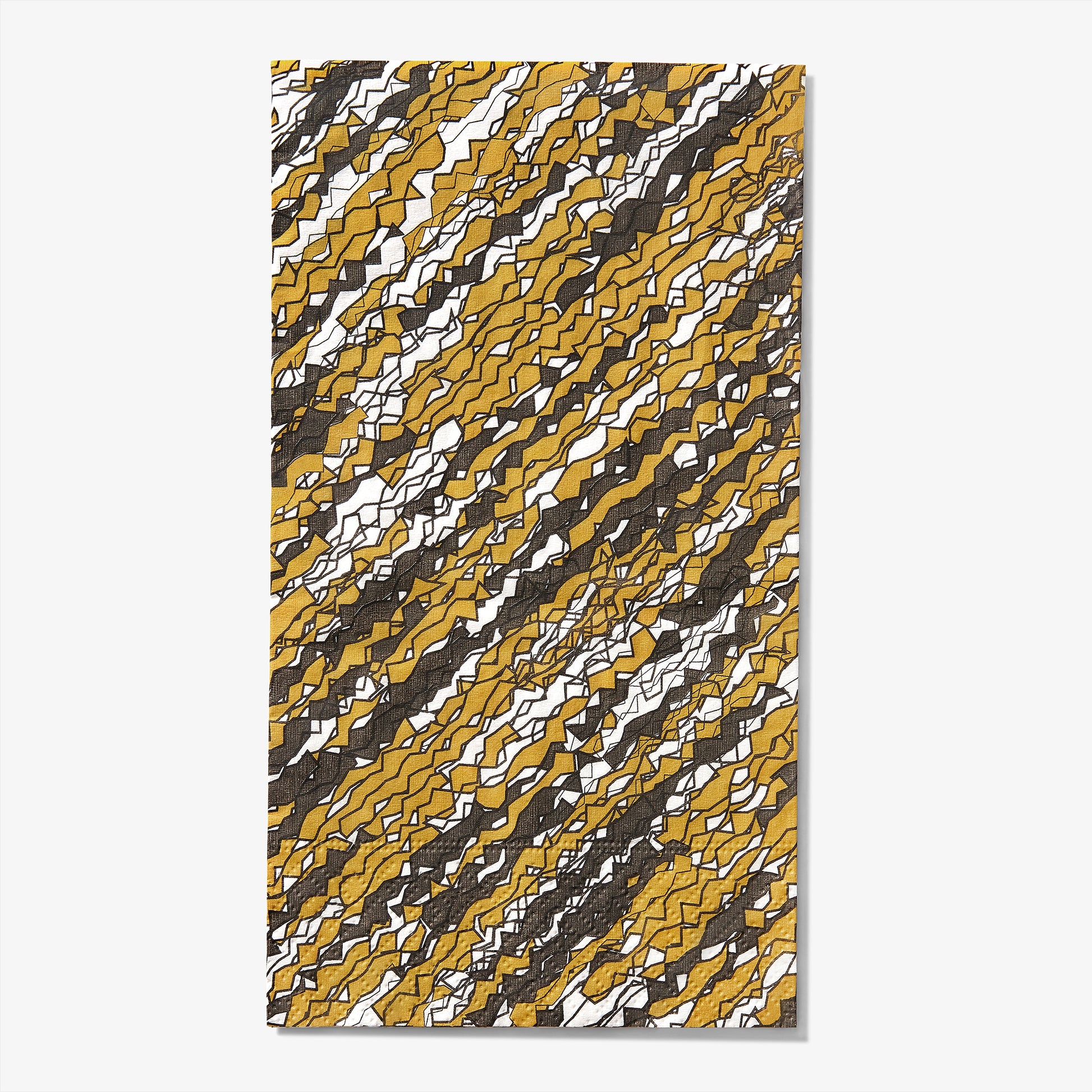 Gold, black and white guest towel napkin with abstract pattern