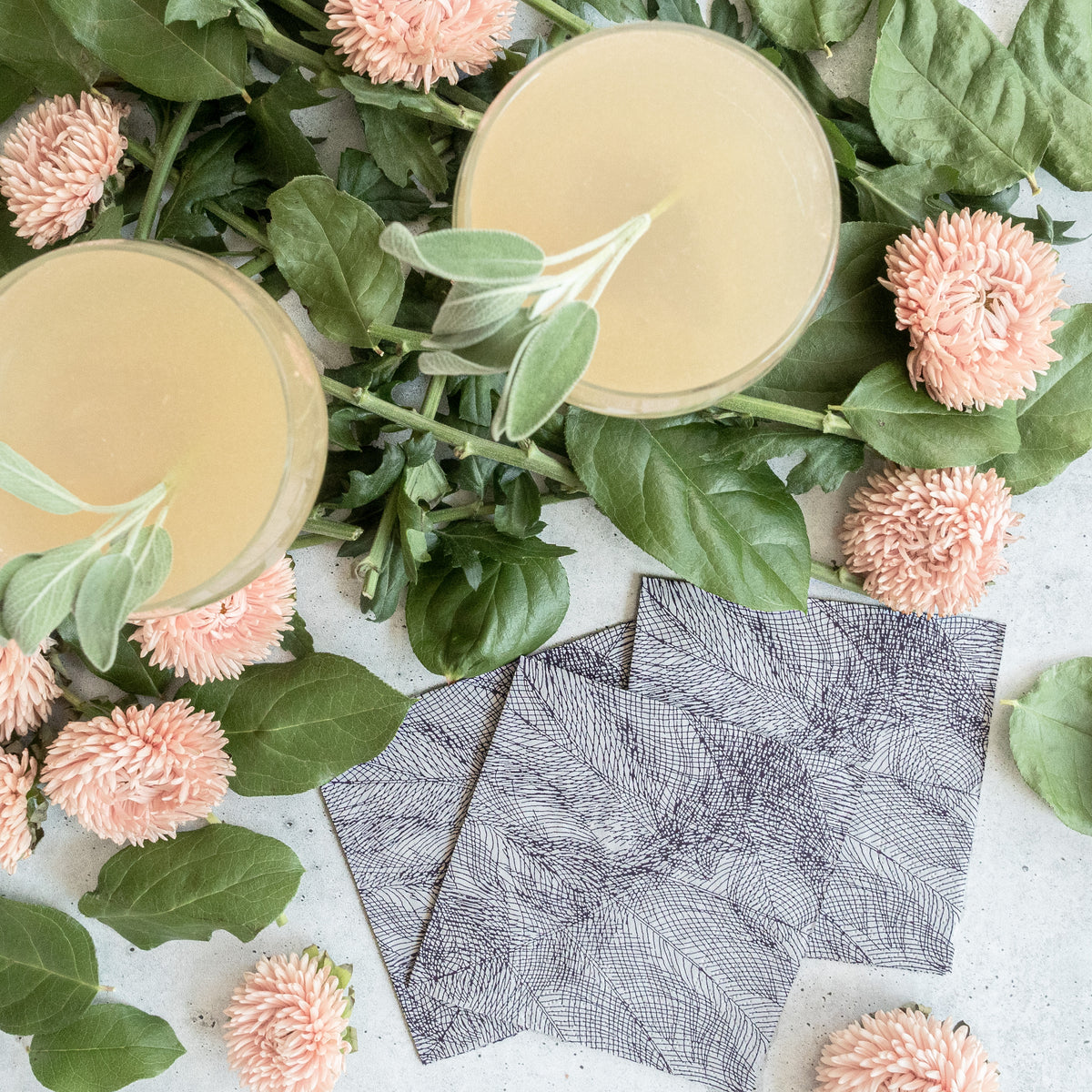 Gray and purple cocktail napkin with abstract pattern
