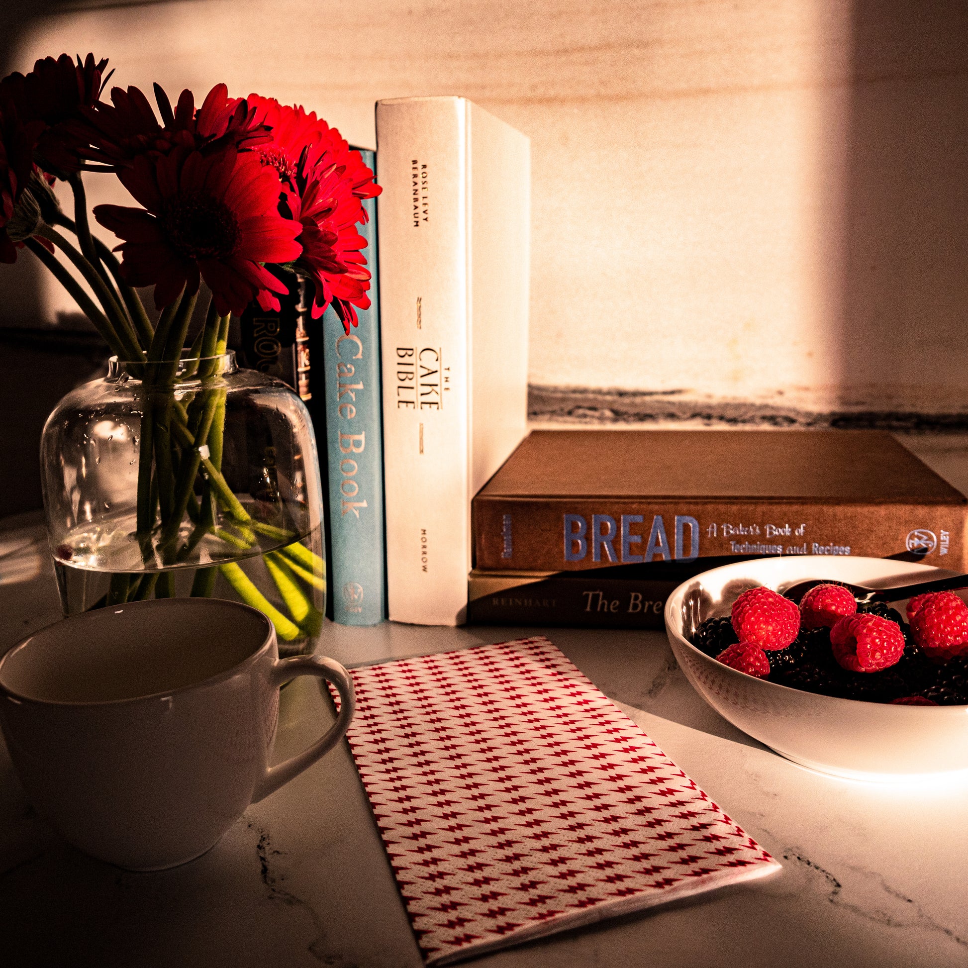 White guest towel napkin with red lightning bolt pattern